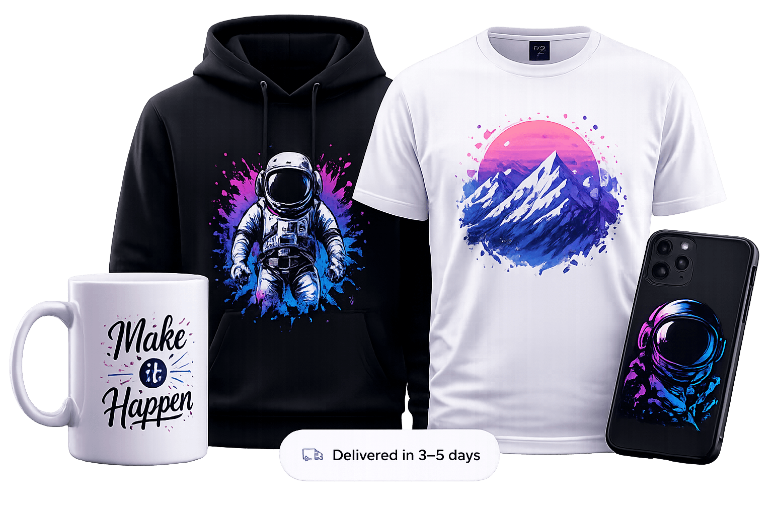 Custom printed products โ hoodies, t-shirts, mugs & phone cases